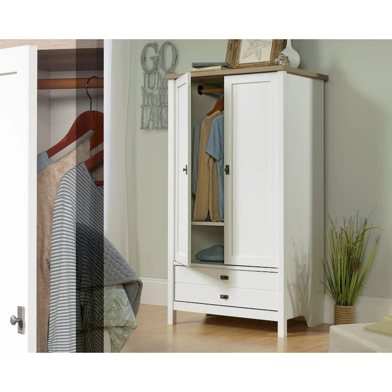 Armoire autoportante avec portes et tiroir, 1 personne - Blanc doux / Chêne corbeau / Chêne mystique