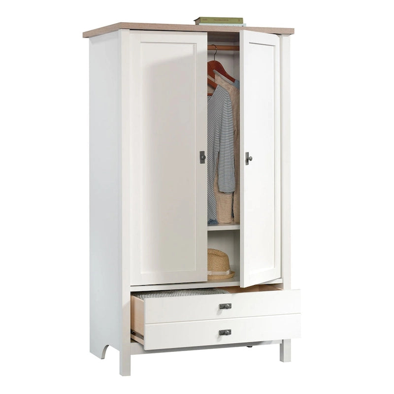 Armoire autoportante avec portes et tiroir, 1 personne - Blanc doux / Chêne corbeau / Chêne mystique