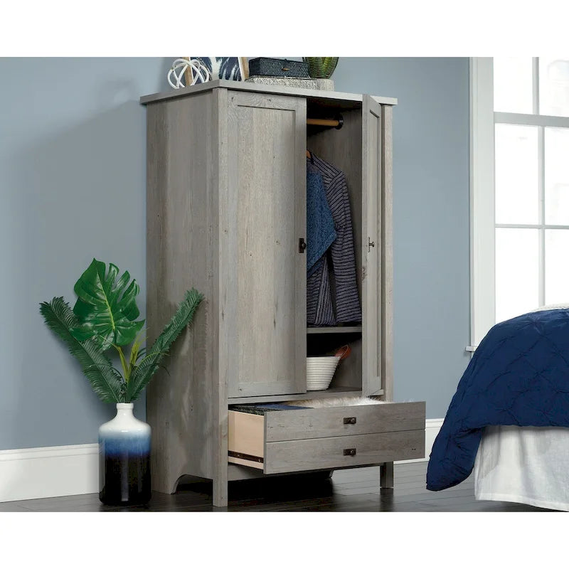 Armoire autoportante avec portes et tiroir, 1 personne - Blanc doux / Chêne corbeau / Chêne mystique