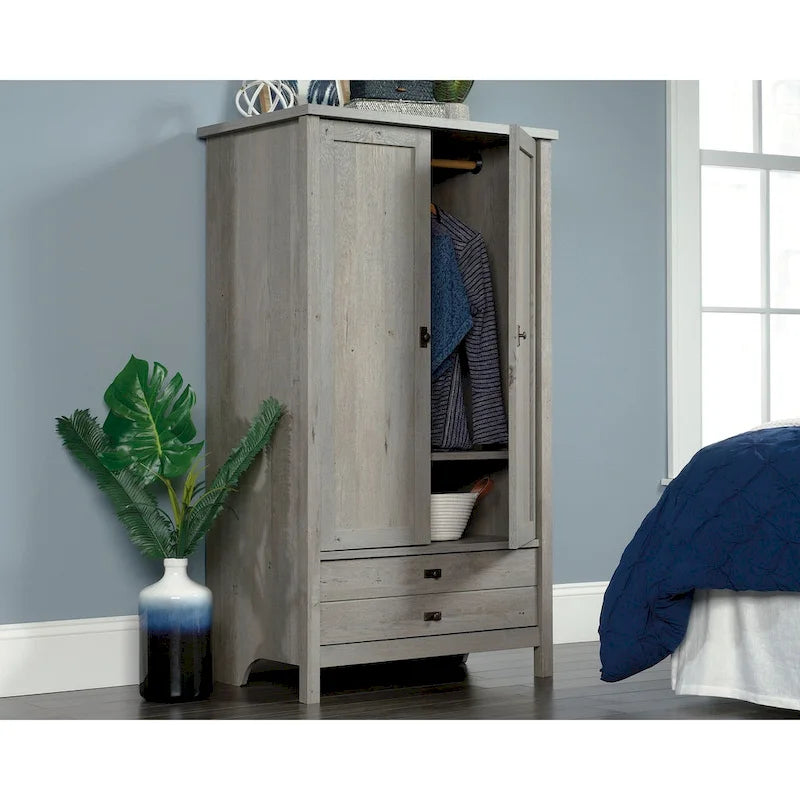 Armoire autoportante avec portes et tiroir, 1 personne - Blanc doux / Chêne corbeau / Chêne mystique