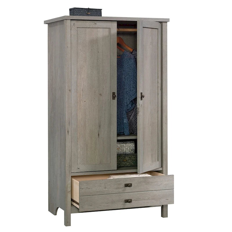 Armoire autoportante avec portes et tiroir, 1 personne - Blanc doux / Chêne corbeau / Chêne mystique