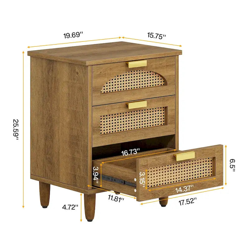 Table de chevet 3 tiroirs vert + marron / noir + marron pour 1 personne