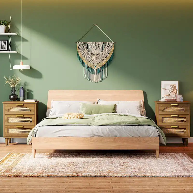 Table de chevet 3 tiroirs vert + marron / noir + marron pour 1 personne