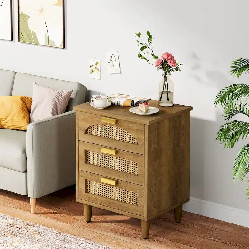 Table de chevet 3 tiroirs vert + marron / noir + marron pour 1 personne
