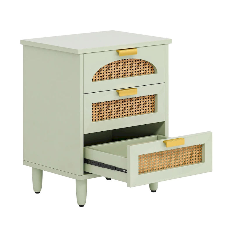 Table de chevet 3 tiroirs vert + marron / noir + marron pour 1 personne