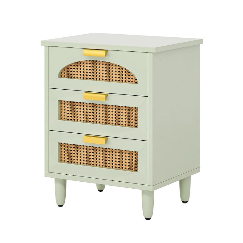 Table de chevet 3 tiroirs vert + marron / noir + marron pour 1 personne