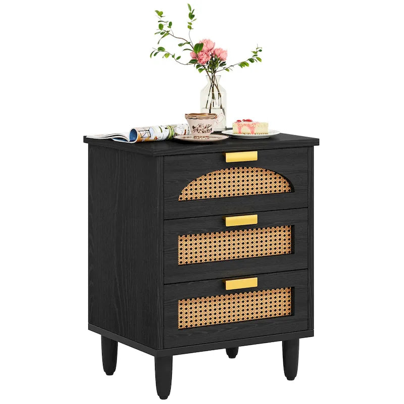 Table de chevet 3 tiroirs vert + marron / noir + marron pour 1 personne