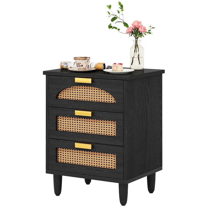 Table de chevet 3 tiroirs vert + marron / noir + marron pour 1 personne