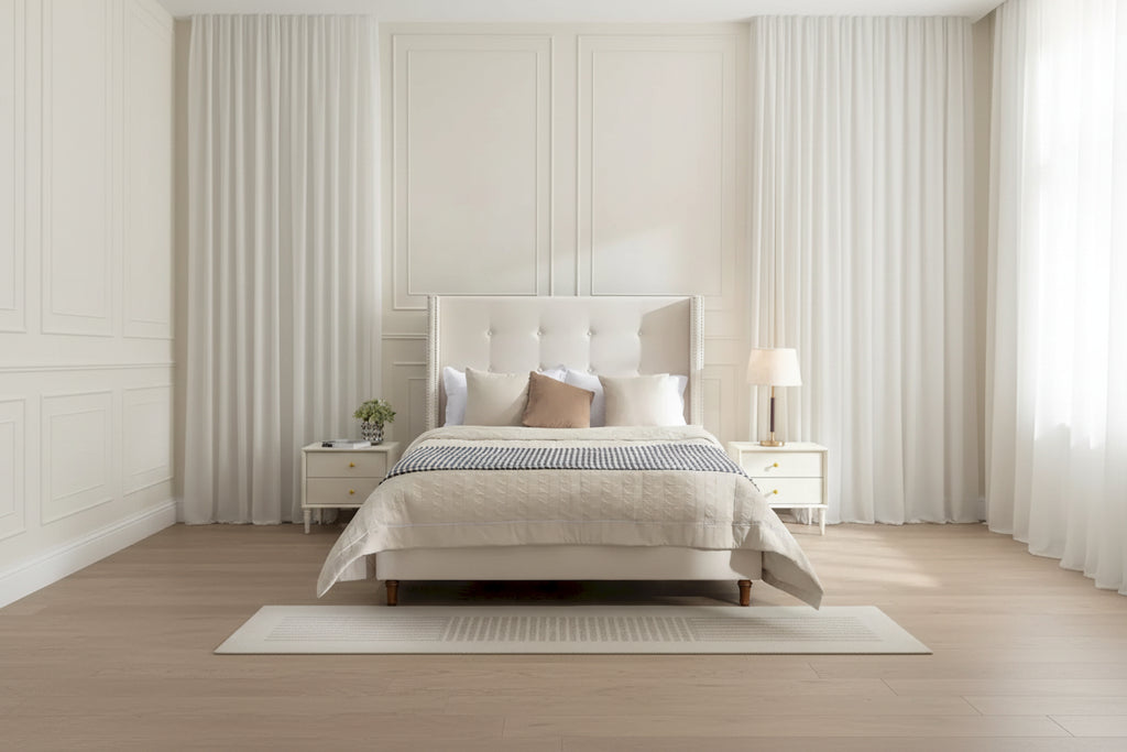 Upholstered Queen Bed with Nailhead Trim Wingback Headboard