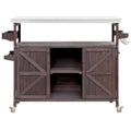 Chariot de cuisine d'extérieur pour barbecue en bois de sapin naturel, brun foncé/bleu-gris, 1 personne, plateau en acier inoxydable
