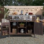 50.25 in. Farmhouse Solid Wood Outdoor Kitchen Island Grill Cart with Stainless Steel Top