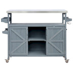 Chariot de cuisine d'extérieur pour barbecue en bois de sapin naturel, brun foncé/bleu-gris, 1 personne, plateau en acier inoxydable