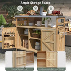 Chariot de cuisine d'extérieur pour barbecue en bois de sapin naturel, brun foncé/bleu-gris, 1 personne, plateau en acier inoxydable