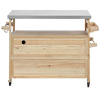 Chariot de cuisine d'extérieur pour barbecue en bois de sapin naturel, brun foncé/bleu-gris, 1 personne, plateau en acier inoxydable