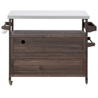Chariot de cuisine d'extérieur pour barbecue en bois de sapin naturel, brun foncé/bleu-gris, 1 personne, plateau en acier inoxydable