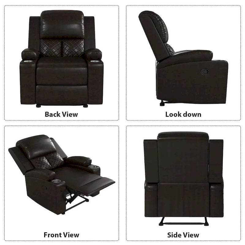 Fauteuil inclinable manuel brun/noir, une place, pour 1 personne