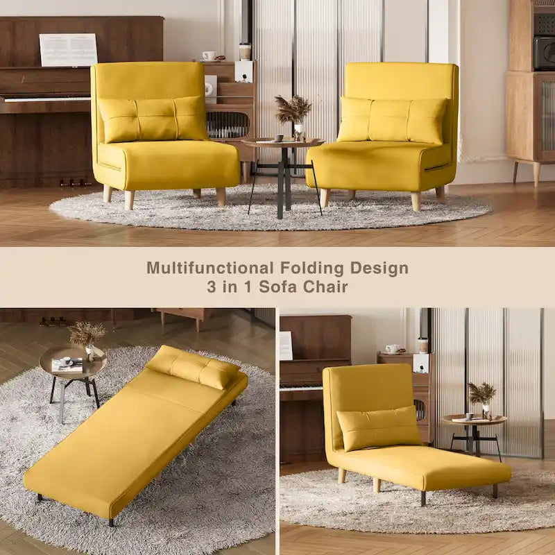 Fauteuil convertible 3-en-1 gris, simple, en lin