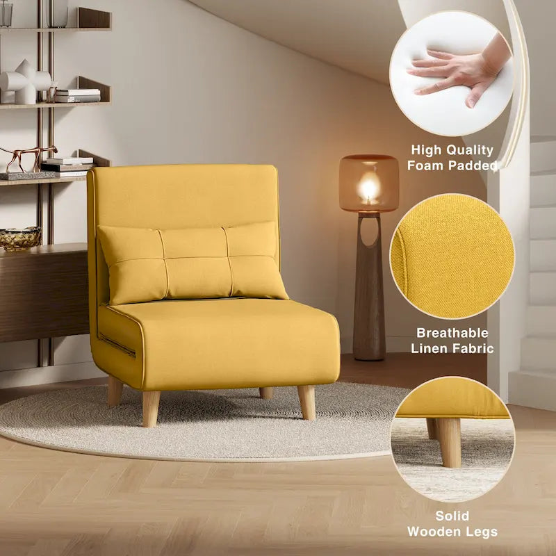 Fauteuil convertible 3-en-1 gris, simple, en lin