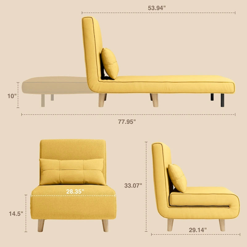 Fauteuil convertible 3-en-1 gris, simple, en lin