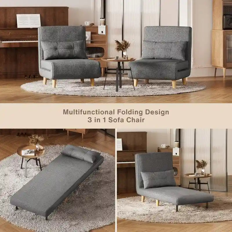 Fauteuil convertible 3-en-1 gris, simple, en lin