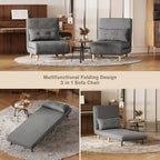Fauteuil convertible 3-en-1 gris, simple, en lin