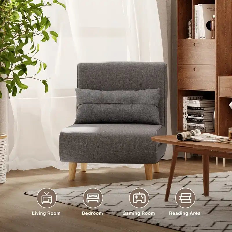 Fauteuil convertible 3-en-1 gris, simple, en lin