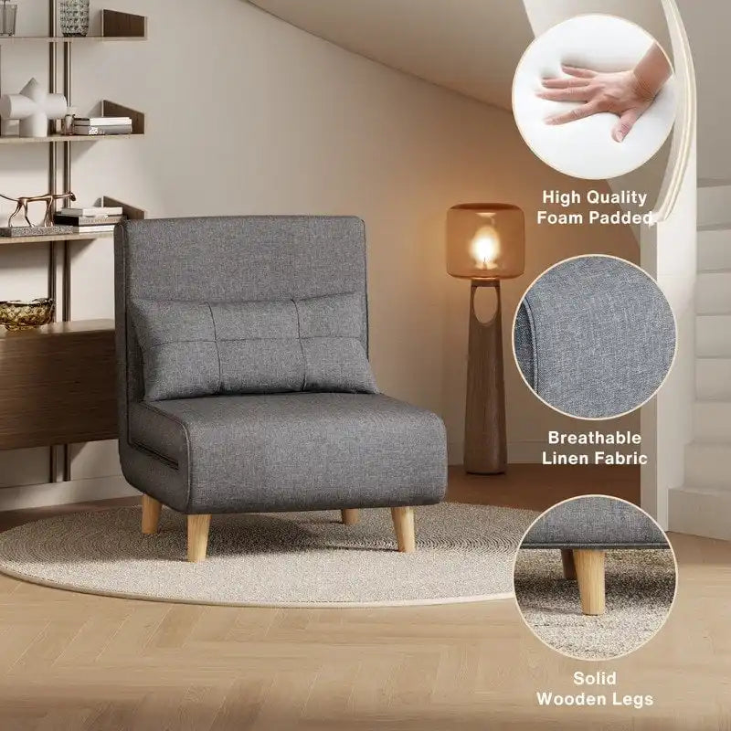Fauteuil convertible 3-en-1 gris, simple, en lin