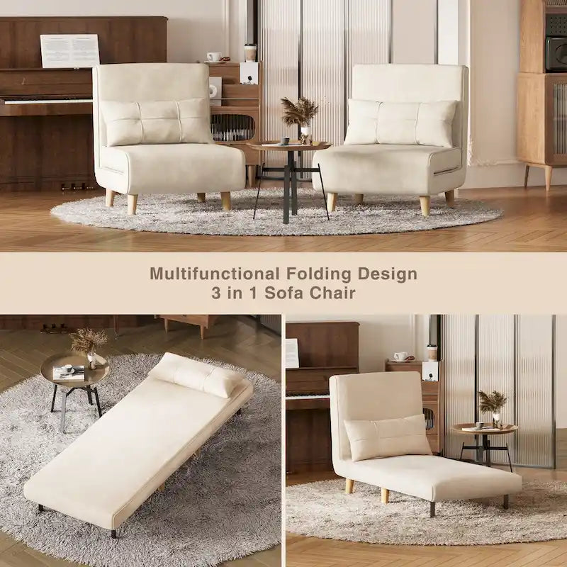 Fauteuil convertible 3-en-1 gris, simple, en lin