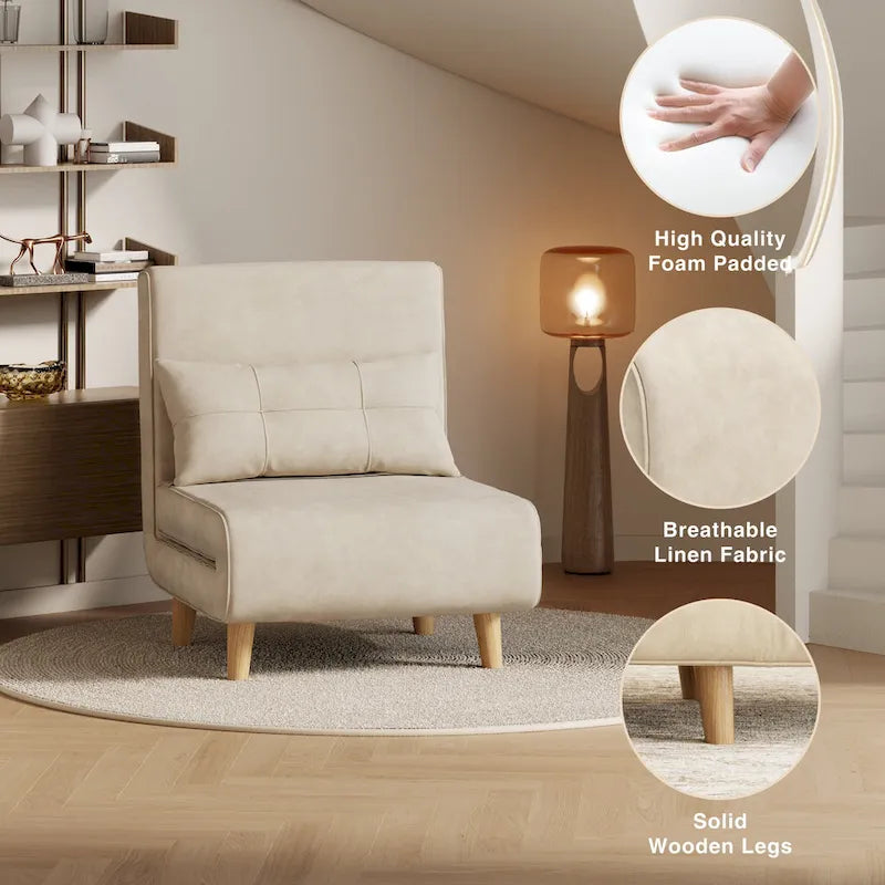 Fauteuil convertible 3-en-1 gris, simple, en lin