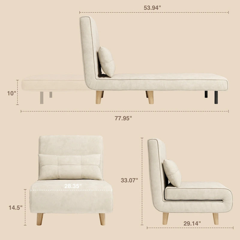 Fauteuil convertible 3-en-1 gris, simple, en lin