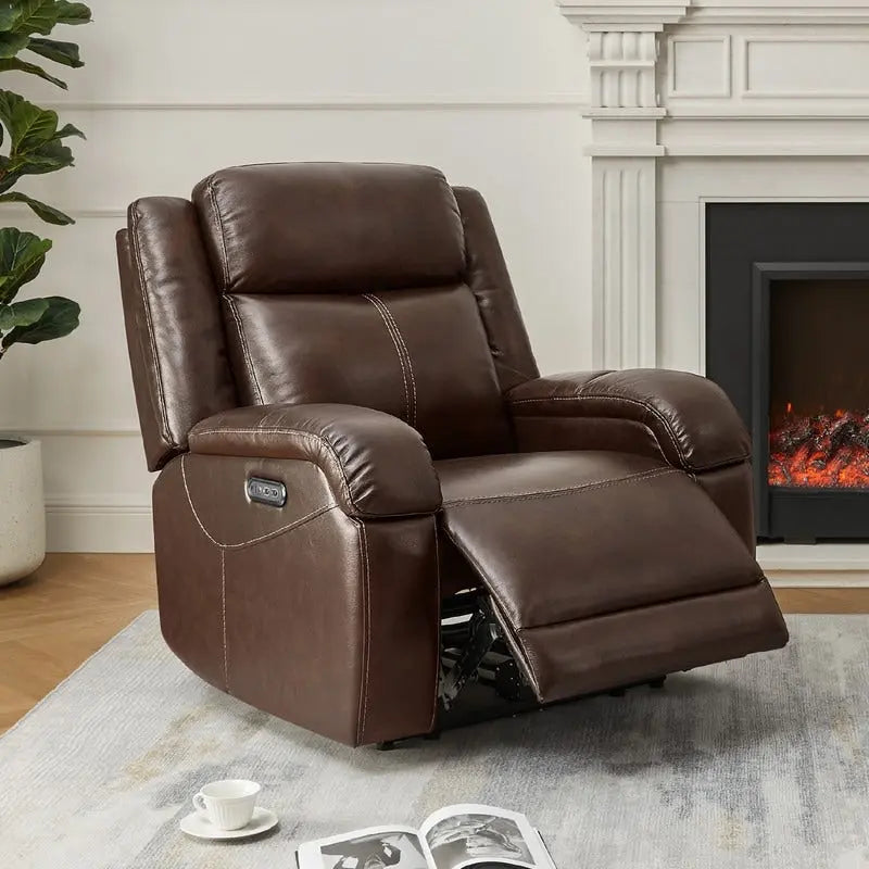 Fauteuil inclinable électrique crème/gris avec appui-tête et chargeur USB, une place
