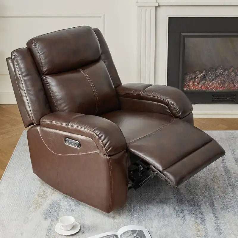 Fauteuil inclinable électrique crème/gris avec appui-tête et chargeur USB, une place