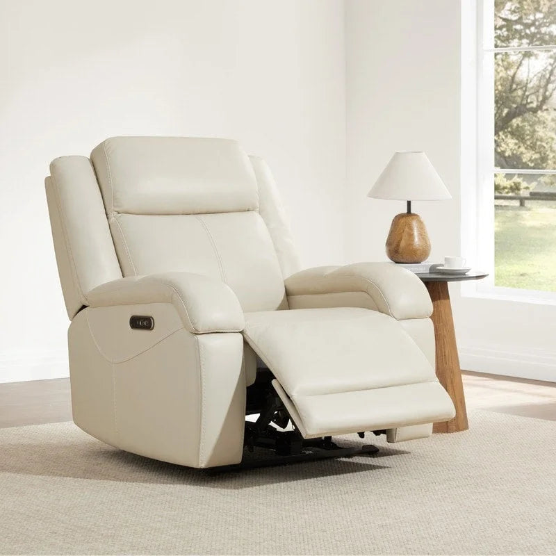Fauteuil inclinable électrique crème/gris avec appui-tête et chargeur USB, une place