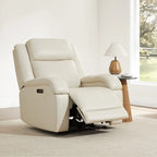 Fauteuil inclinable électrique crème/gris avec appui-tête et chargeur USB, une place