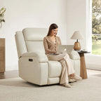 Fauteuil inclinable électrique crème/gris avec appui-tête et chargeur USB, une place