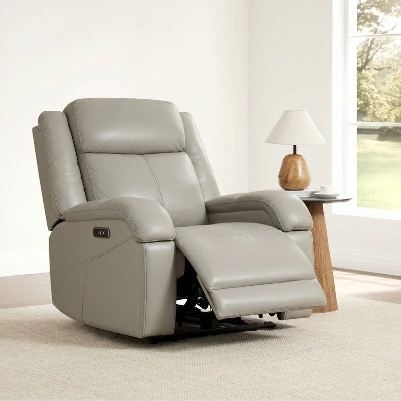 Fauteuil inclinable électrique crème/gris avec appui-tête et chargeur USB, une place