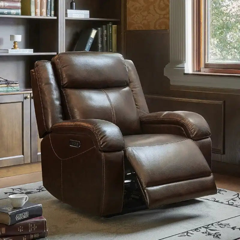Fauteuil inclinable électrique crème/gris avec appui-tête et chargeur USB, une place