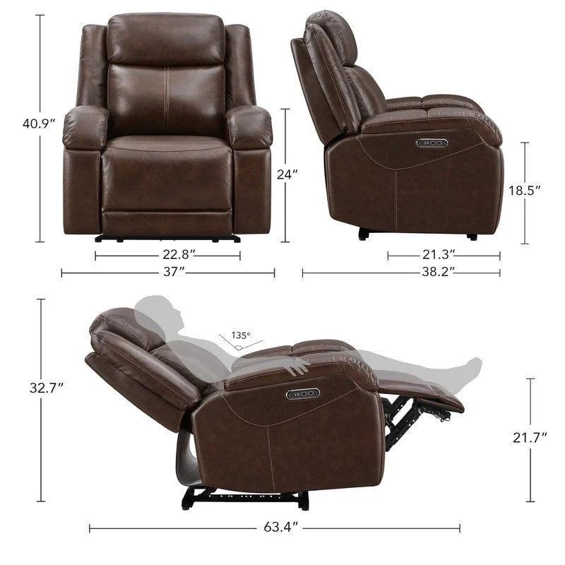 Fauteuil inclinable électrique crème/gris avec appui-tête et chargeur USB, une place