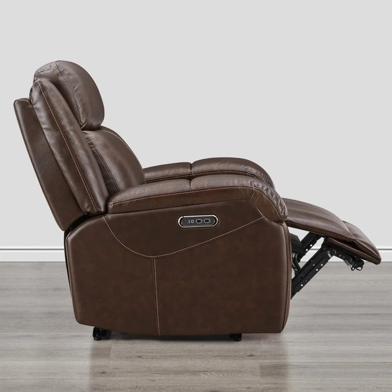 Fauteuil inclinable électrique crème/gris avec appui-tête et chargeur USB, une place