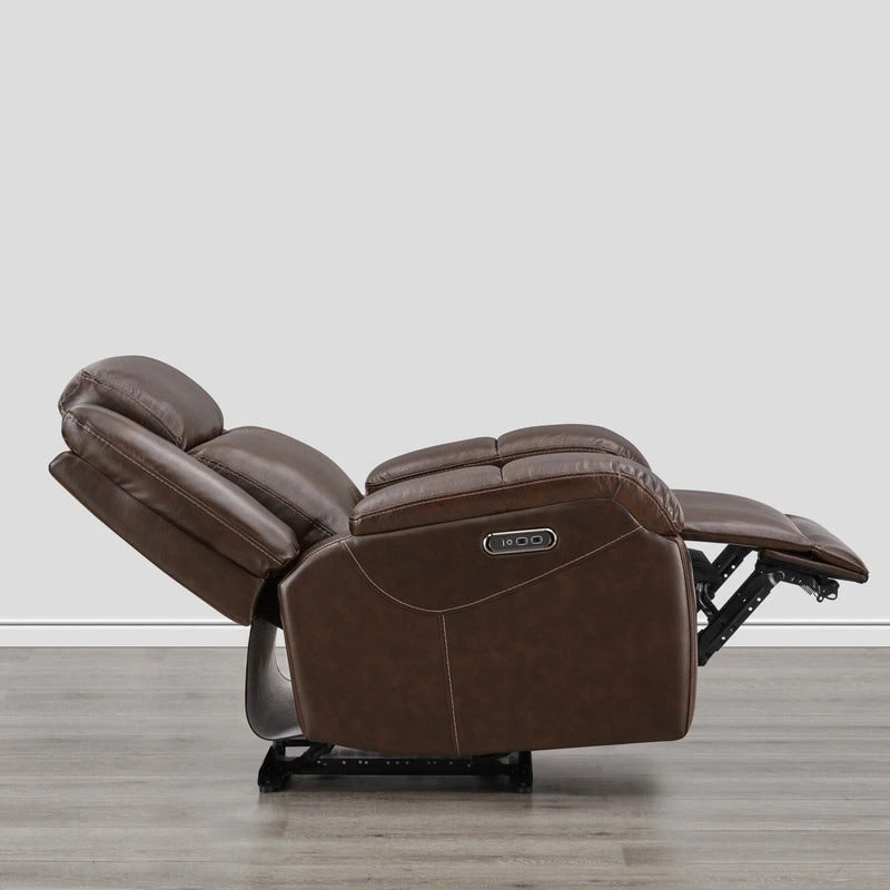 Fauteuil inclinable électrique crème/gris avec appui-tête et chargeur USB, une place