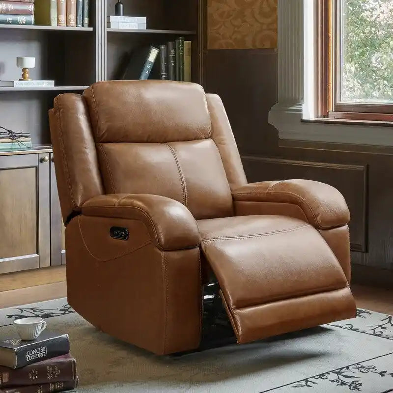 Fauteuil inclinable électrique crème/gris avec appui-tête et chargeur USB, une place