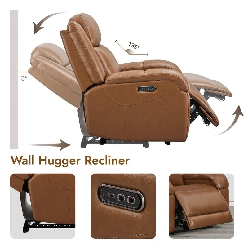 Fauteuil inclinable électrique crème/gris avec appui-tête et chargeur USB, une place