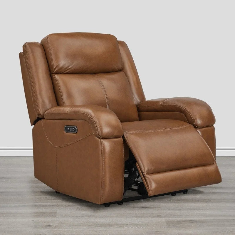 Fauteuil inclinable électrique crème/gris avec appui-tête et chargeur USB, une place