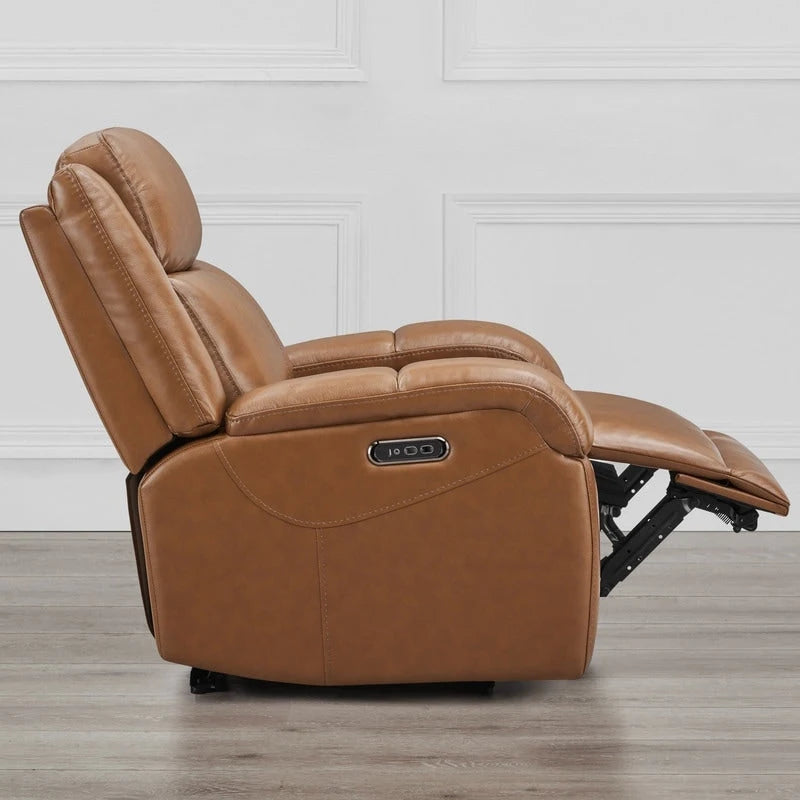 Fauteuil inclinable électrique crème/gris avec appui-tête et chargeur USB, une place