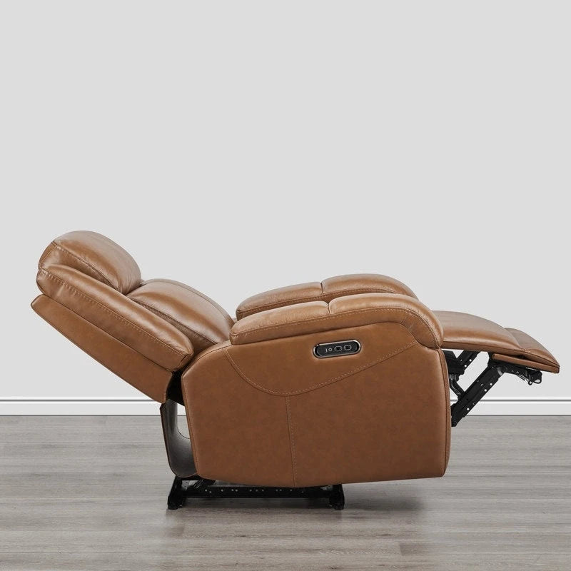 Fauteuil inclinable électrique crème/gris avec appui-tête et chargeur USB, une place