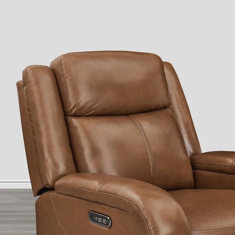 Fauteuil inclinable électrique crème/gris avec appui-tête et chargeur USB, une place