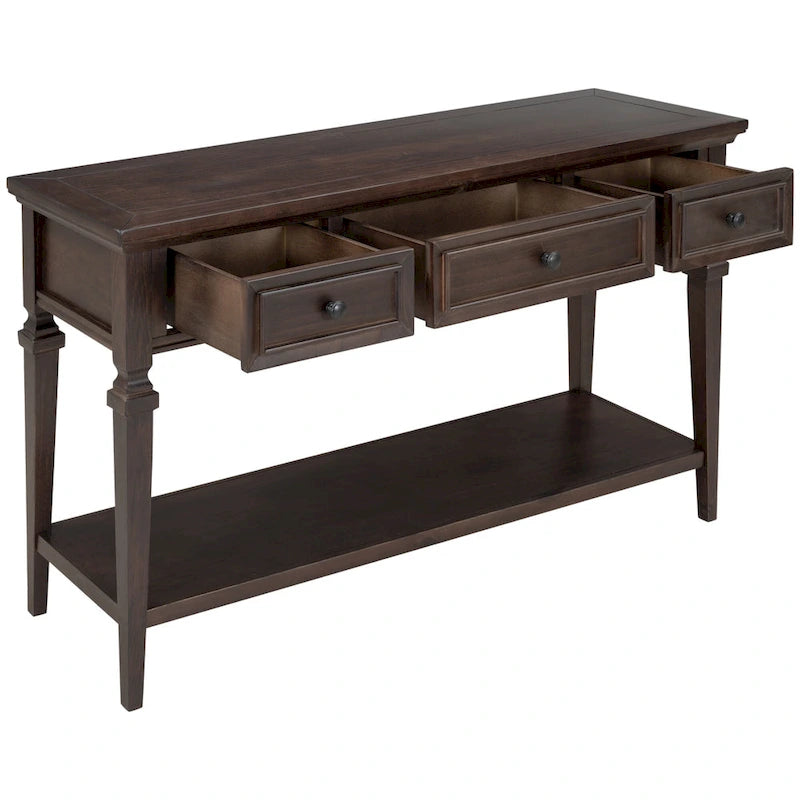 Console rétro avec 3 tiroirs et étagère inférieure – Bleu marine / Blanc antique / Gris délavé / Espresso