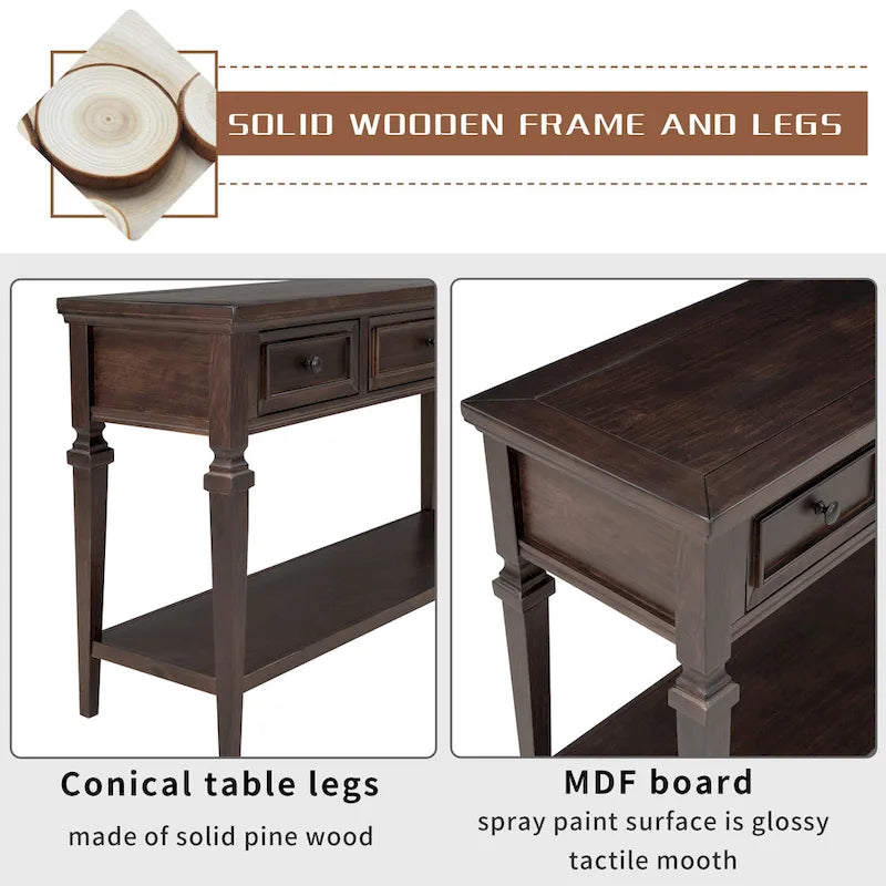 Console rétro avec 3 tiroirs et étagère inférieure – Bleu marine / Blanc antique / Gris délavé / Espresso