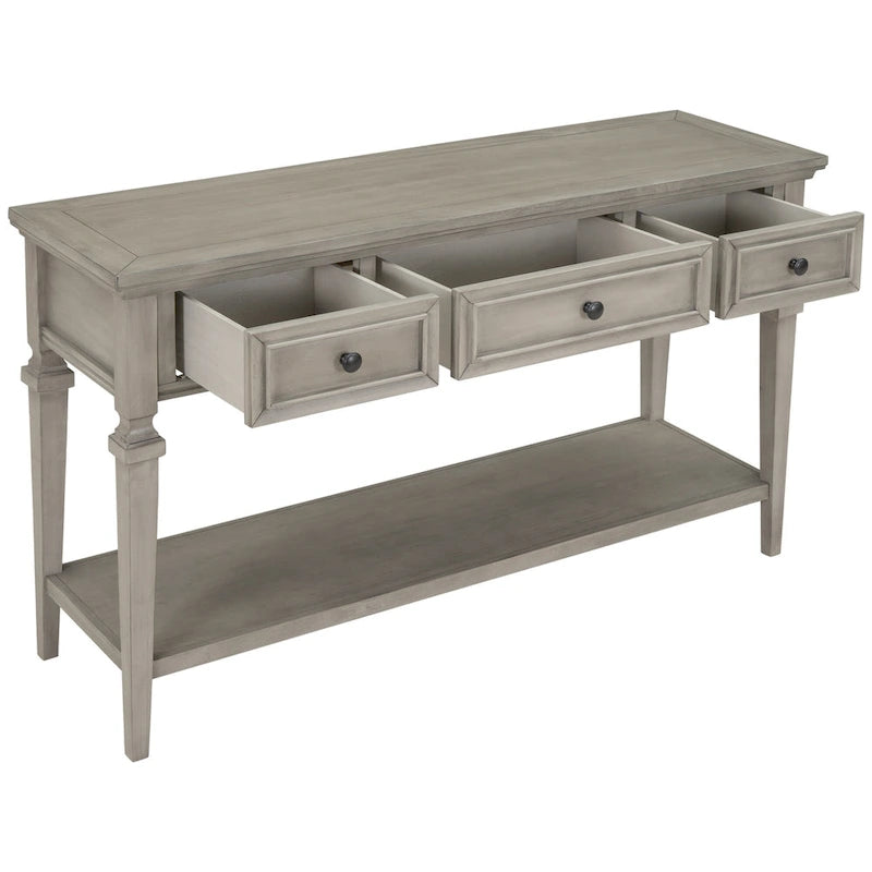 Console rétro avec 3 tiroirs et étagère inférieure – Bleu marine / Blanc antique / Gris délavé / Espresso