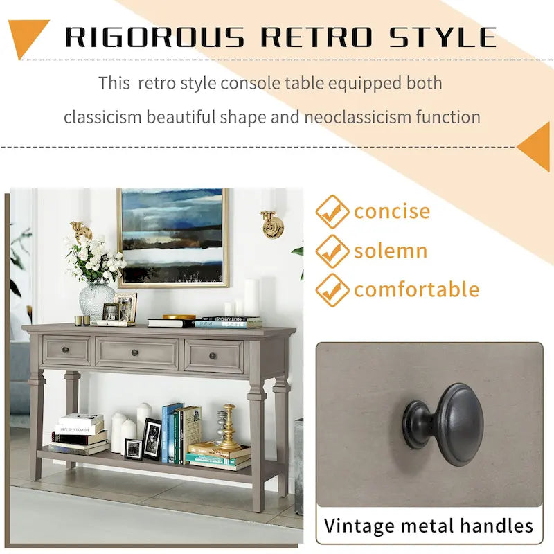 Console rétro avec 3 tiroirs et étagère inférieure – Bleu marine / Blanc antique / Gris délavé / Espresso